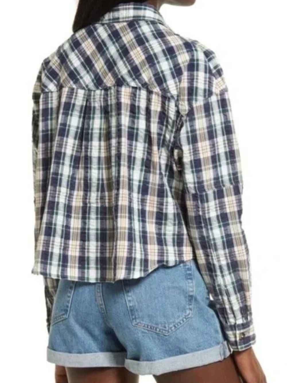 BDG by Urban Outfitters Addison Check Button-Up Plaid Cotton Shirt Blue Size M - Picture 2 of 8